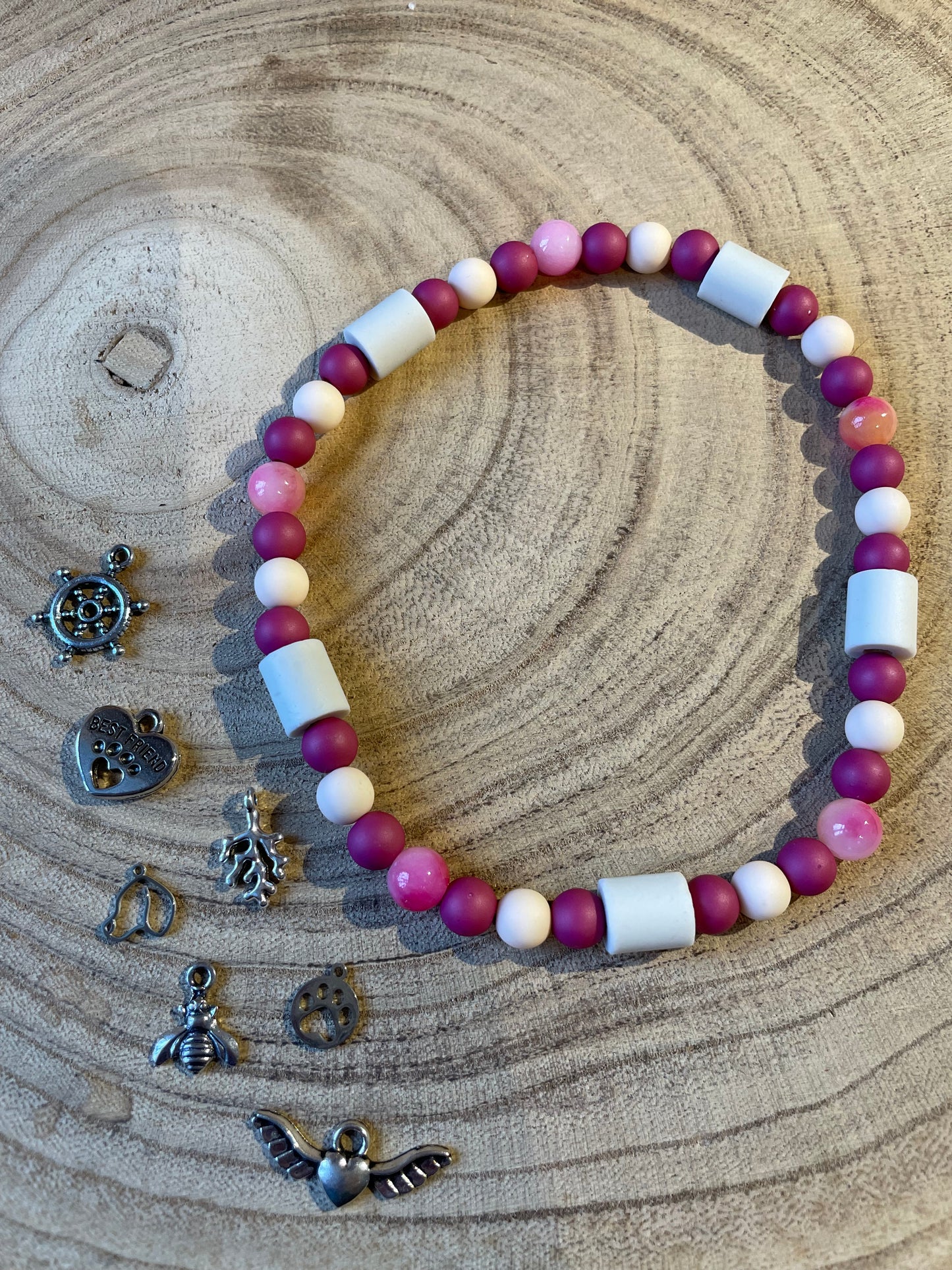 EM- Keramik- Halskette pink/rosa/silber
