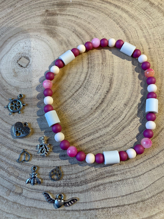EM- Keramik- Halskette pink/rosa/silber