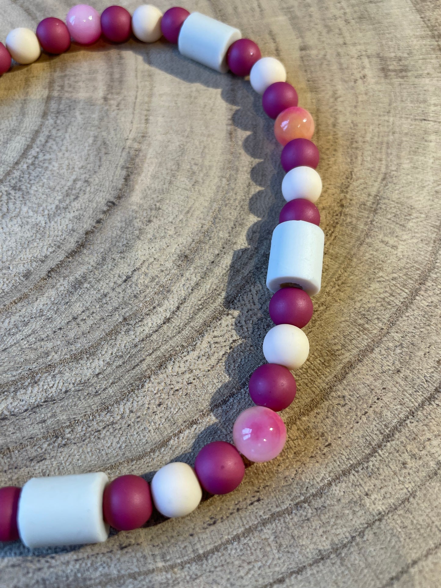 EM- Keramik- Halskette pink/rosa/silber